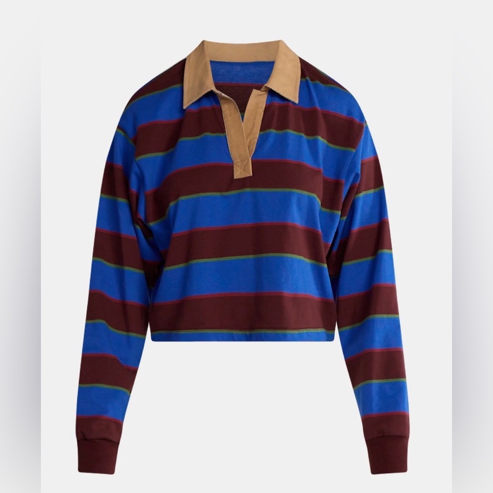 Netflix Stranger Things Long Sleeve Striped Cotton Rugby Polo with DIY Patches
